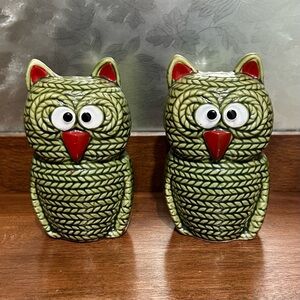 Vintage Owl Salt & Pepper Shaker Set - Made in Japan - Green